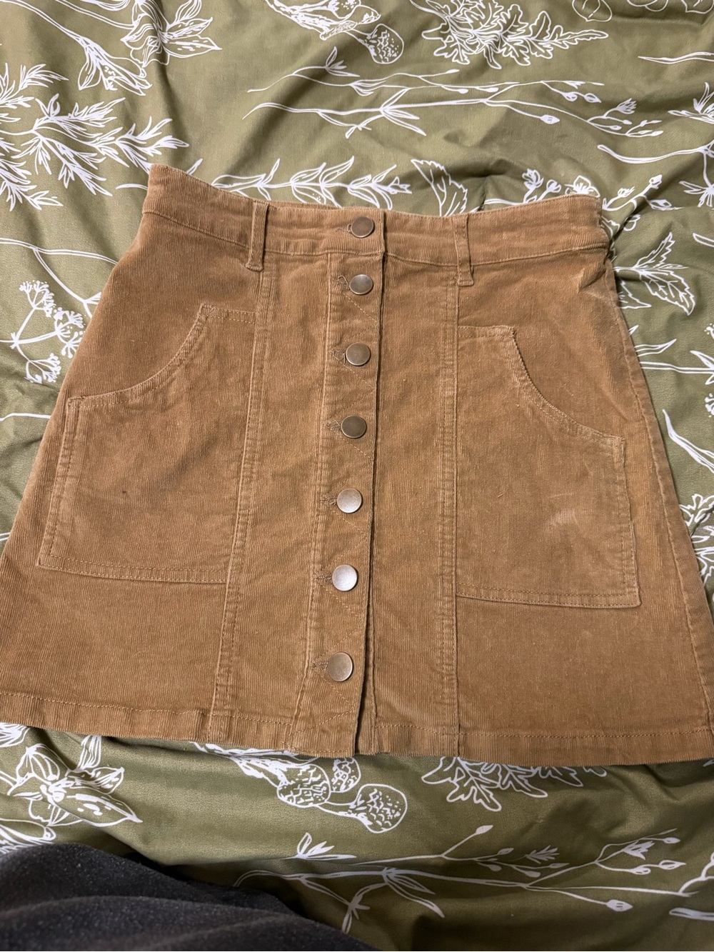 Altar'd State Tan Corduroy Button-Front Mini Skirt